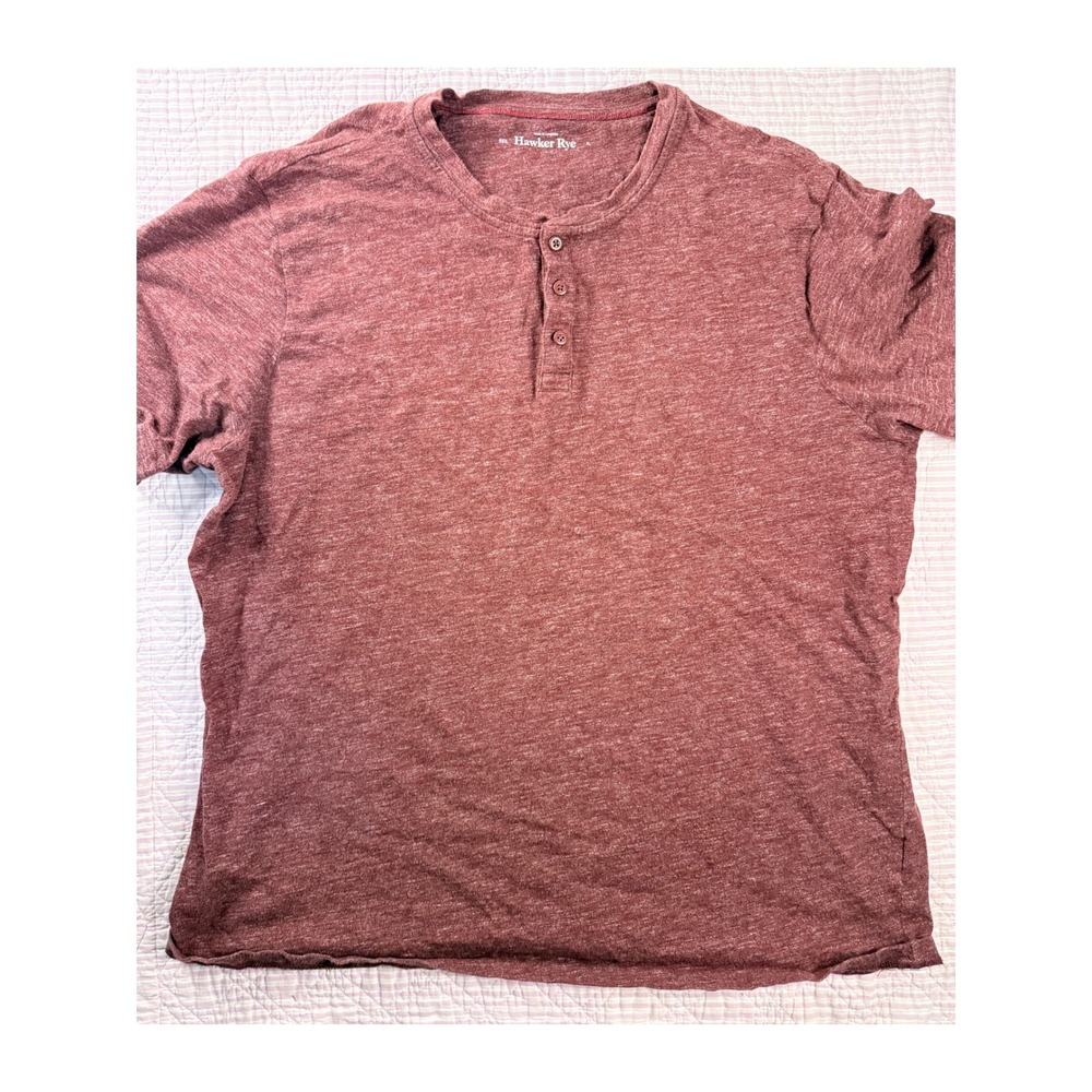 Hawker Rye‎ Mens XL Henley Shirt Short Sleeve Burgundy Red Heathered 100% Cotton